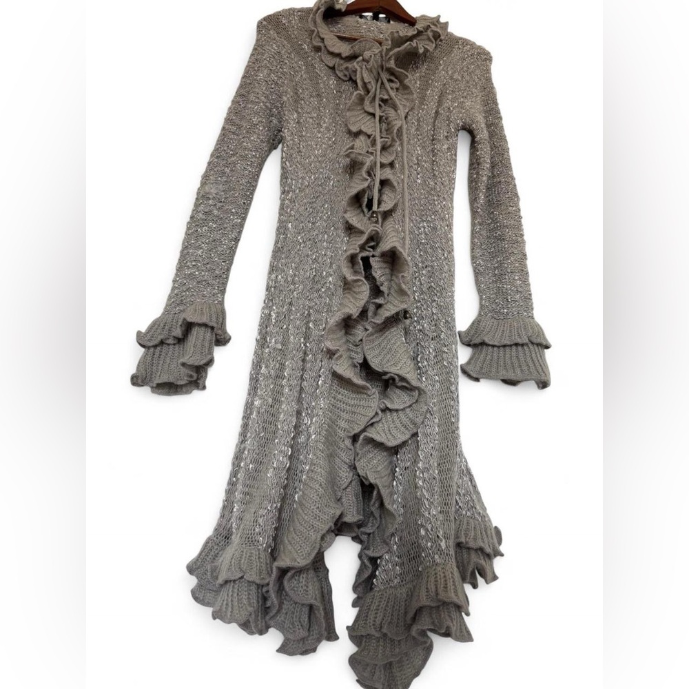 Sioni Ruffle Tiered Knit Cardigan, Size Large, Fairycore, Whimsigoth